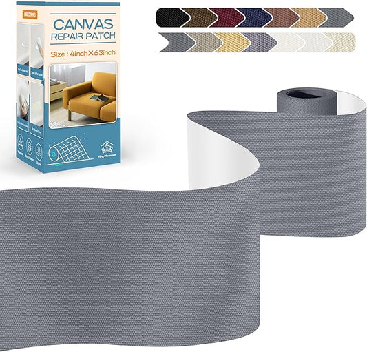 KING MOUNTAIN Canvas Repair Tape,Outdoor Gear Patch, 4×63 Inches,Waterproof,Self-Adhesive for Repairing Boat Covers,Sun Shades,Sofas,Tents,Lounge Chairs,Awnings (Grey-1)