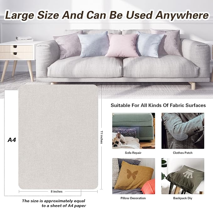 KING MOUNTAIN Fine Linen Repair Patches, Self-Adhesive Fabric Patches, 8X11 inch 2 PCS, Multi Color, Can be Used for Sofa，Chair,Curtain Repair(Beige,8" x 11"-2PCS)