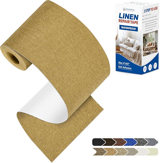 KING MOUNTAIN Linen Repair Patches, Self-Adhesive Fabric Patches, 4 X 63 inch Extra Size, Multi Color, Can be Used for Sofa Repair (Yellow)