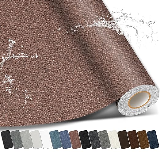 Linen Repair Patch, Large Self-Adhesive Fabric Repair Tape, Linen Fabric Repair Patch for Couch, Furniture, Car Interior, Sofa and Cushion (Brown, 3.5X79 Inch)