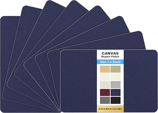 KING MOUNTAIN Canvas Repair Patch 5×8 Inch 8 Pcs Self-Adhesive Waterproof Fabric Patch for Sofas, Tents, Furniture,Tote Bags, Car Seats (Dark Blue)