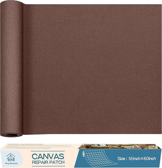 KING MOUNTAIN Canvas Repair Patch 16×60 Inch Self-Adhesive Waterproof Fabric Patch for Sofas, Tents, Furniture,Tote Bags, Car Seats (Brown)
