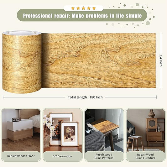Besezx Wood Grain Repair Tape, 2.4" X15', Self Adhesive Wood Grain Repair Patch for Tables, Chairs, Baseboards, Doors, Windows, Floors, All Kinds of Furniture Renovation, Handicraft DIY. (Natural oak)