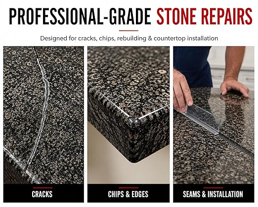Instant Install 29 Permanent Repair of Every Color & Type of Stone & Tile - Now Available with Tints & Tools as II29 Complete 4oz or 20oz Kits - Chips & Cracks - Rebonds & Rebuilds - Dry in 29 Minutes