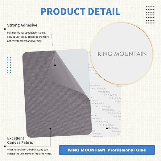 KING MOUNTAIN Canvas Repair Patch, 5×8 Inches 8pcs Self-Adhesive Waterproof Fabric Patch for Sofas, Tents, Furniture,Tote Bags, Car Seats (Grey)
