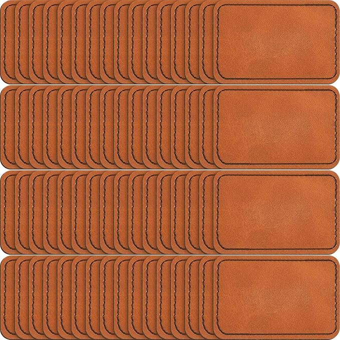 Dunzy 60 Pcs Leather Hat Patches Blank Leatherette Hat Patch with Adhesive Rectangle Laserable Leatherette Patch for Hats Custom Fabric Sew Laser Engraving DIY(Khaki,3.5 x 2.5 Inch)