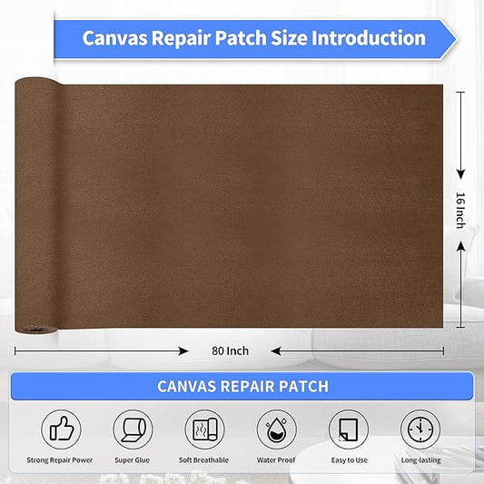 KING MOUNTAIN Couch Fabric Repair Patch, Fabric Patches for Furniture, 16" x 80" Waterproof Velvet Repair Tape for Sofas, Car Seats, Furniture, Upholstery Fabrics and Velvet Goods. （Brown）
