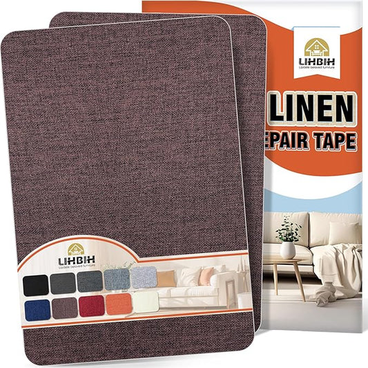 Linen Fabric Repair Tape 2 Pcs 8x12 Inch, Self Adhesive Couch Patch Repair Fabric Tape for Furniture, Linen Patch Kit for Couch, Carpet, Upholstery, Chair, Sofa, Cushion, Bag (Dark Brown)
