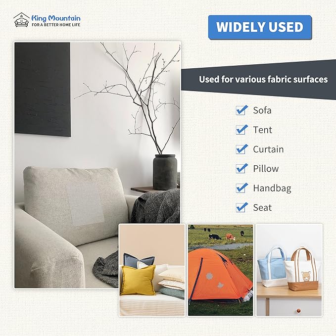 KING MOUNTAIN Canvas Repair Patch 9 x11 Inch 2 Pcs Self-Adhesive Waterproof Fabric Patch for Sofas, Tents, Furniture,Tote Bags, Car Seats (Light Grey)