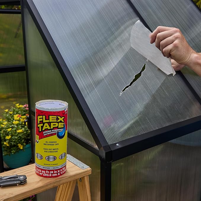 Flex Tape, Original Thick Flexible Rubberized Waterproof Tape - Seal and Patch Leaks, Works Underwater, Indoor Outdoor - Home RV Roof Plumbing and Pool Repairs, Clear, 8 in x 5 ft, Pack of 1