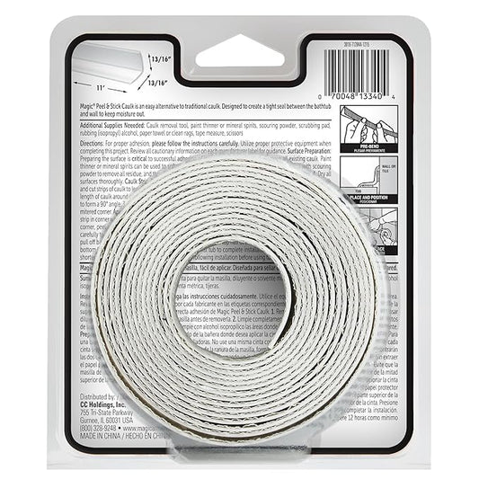 Magic Tub & Wall Peel and Caulk Strip - Create a Tight Seal Between The Bathtub and Wall to Keep Moisture Out - 1-5/8 Inch by 11 Feet - White (Pack of 6)