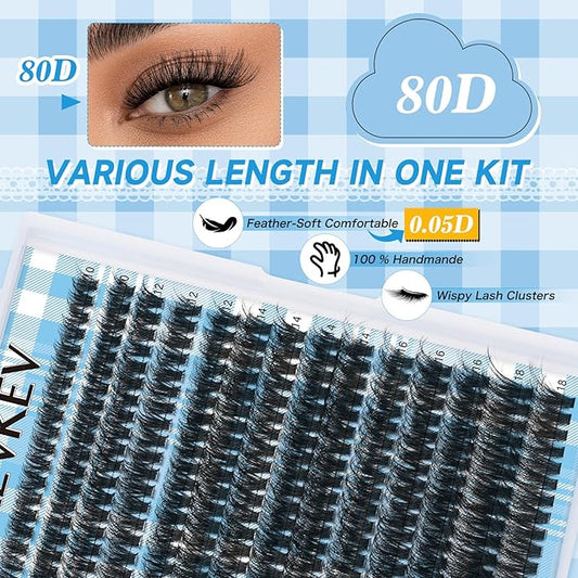 Lash Clusters 3D Volume Eyelash Clusters 10-18mm Thick Individual Lashes 280pcs D Curly Cluster Eyelash Extensions Soft DIY Lash Extension At Home(0.05D,80D)
