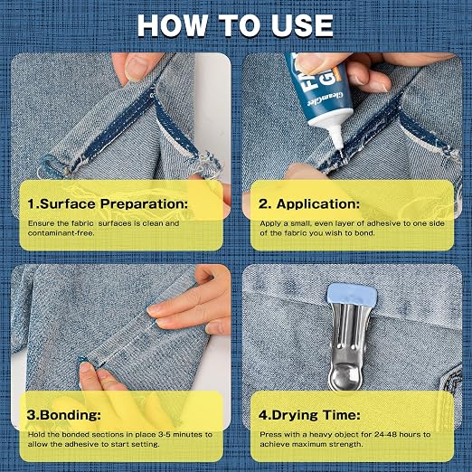 Fabric Glue, Permanent Extra Strong Clear Washable Fabric Adhesive for Clothing Repairs, Patches, Denim, Rhinestones, Felt, Crafts & Upholstery, 1.76 oz