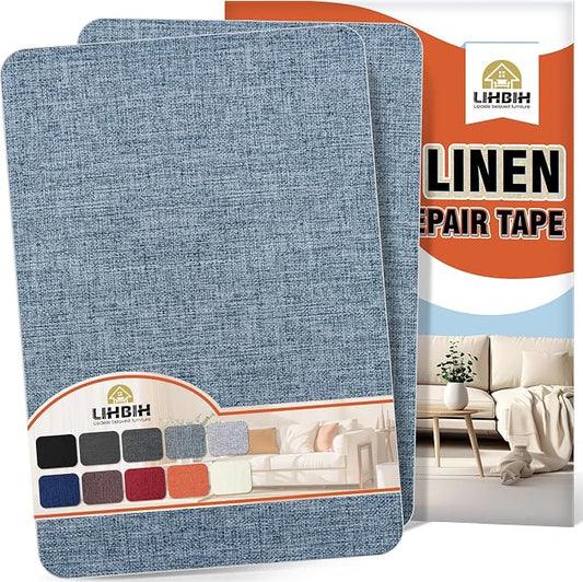Linen Fabric Repair Tape 2 Pcs 8x12 Inch, Self Adhesive Couch Patch Repair Fabric Tape for Furniture, Linen Patch Kit for Couch, Carpet, Upholstery, Chair, Sofa, Cushion, Bag (Blue Grey)
