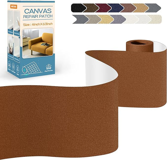 KING MOUNTAIN Canvas Repair Tape,Outdoor Gear Patch, 4×63 Inches,Waterproof,Self-Adhesive for Repairing Boat Covers,Sun Shades,Sofas,Tents,Lounge Chairs,Awnings (Brown1.0)