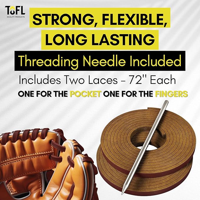 TOFL Softball and Baseball Glove Lace Kit | Mitt Lace Glove Repair Lacing Kit | 2 Leather Laces with Lacing Needle for Catchers Glove