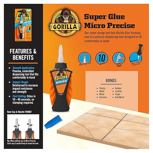 Gorilla Micro Precise Super Glue, Clear Glue, 5.5 Gram (Pack of 1) - All Purpose and Fast Setting for Projects and Repairs