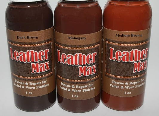 Furniture Leather Max Complete Leather Refinish and Repair Kit/Now with 3 Color Shades to Blend with/Leather & Vinyl Restorer (Deep Browns)