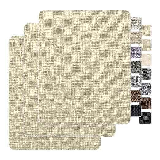 BESEZX Linen Fabric Repair Patch，3 PCS 9 * 11 Inch Self-Adhesive Couch Fabric Patch for Furniture, Sofa, Chair, Upholstery. (Fine,Beige Yellow)