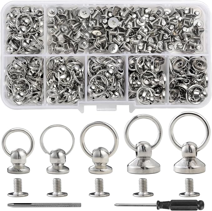 YORANYO 90 Sets Round Head Button Stud for Leather Assorted Sizes Button Stud with Pull Ring Rivets Studs and Spikes Rivets for Repair and Decorate Phone Case Shoes Belts Bags Dog Collar Clothing