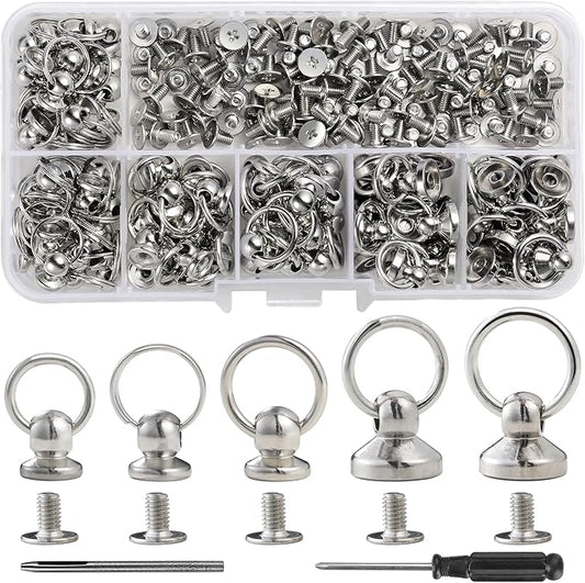 YORANYO 90 Sets Round Head Button Stud for Leather Assorted Sizes Button Stud with Pull Ring Rivets Studs and Spikes Rivets for Repair and Decorate Phone Case Shoes Belts Bags Dog Collar Clothing