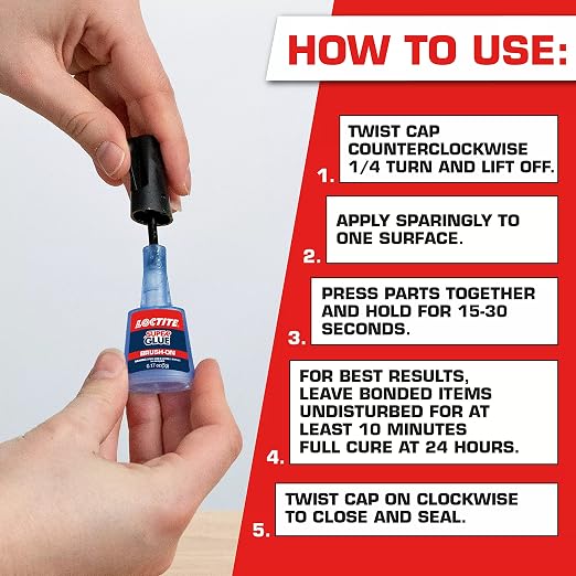 Loctite Super Glue Brush On Liquid, Clear Superglue for Leather, Wood, Metal, Crafts, & Repair, Cyanoacrylate Adhesive Instant Glue, Quick Dry - 0.17 fl oz Bottle, 2 Pack