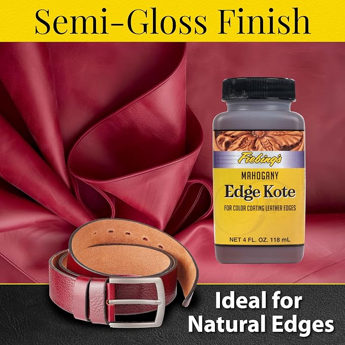 Fiebing's Edge Kote (4oz, Mahogany) - Leather Edge Paint for Shoes, Furniture, Purses, Couches, Belts - Flexible, Water Resistant, Semi Gloss Color Coating Leather Dye to Protect Natural Edges
