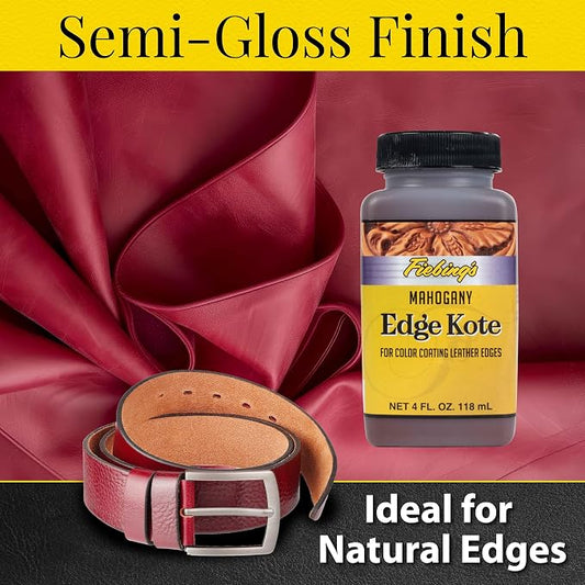 Fiebing's Edge Kote (4oz, Mahogany) - Leather Edge Paint for Shoes, Furniture, Purses, Couches, Belts - Flexible, Water Resistant, Semi Gloss Color Coating Leather Dye to Protect Natural Edges