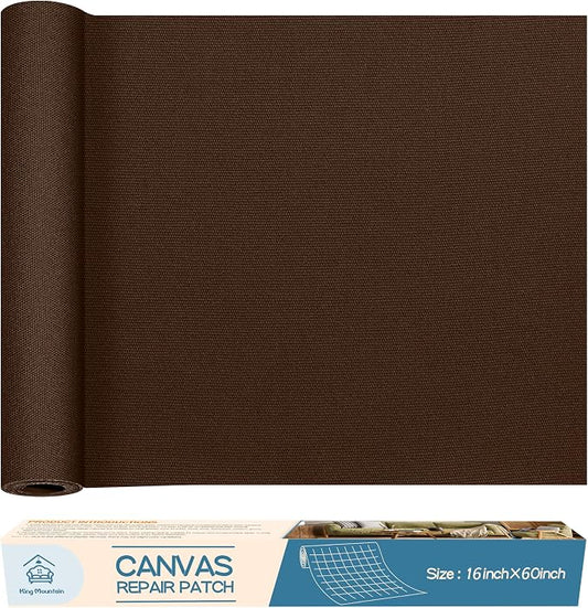 KING MOUNTAIN Canvas Repair Patch 16×60 Inch Self-Adhesive Waterproof Fabric Patch for Sofas, Tents, Furniture,Tote Bags, Car Seats (Dark Brown)