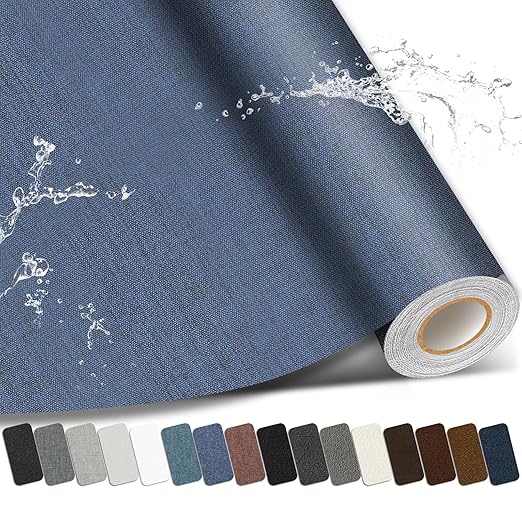 Linen Repair Patch, Large Self-Adhesive Fabric Repair Tape, Linen Fabric Repair Patch for Couch, Furniture, Car Interior, Sofa and Cushion(Dark Blue, 3.5X79 Inch)