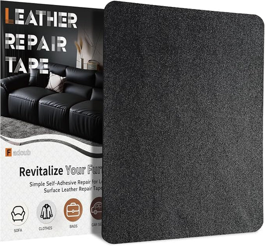 Fadoub Leather Repair Patch Tape Self-Adhesive, 8x11In Heavy Duty Vinyl Patch, Leather Repair Kit for Furniture, Sofa, Couch, Office Chair, Car Seat, Car Interior(Black-Fine Grain)