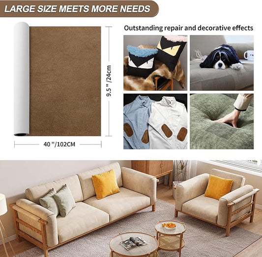 Azobur Sofa Repair Patch - Oversized Microfiber Patch, Self Adhesive Fabric, Super Cost-Effective Combination (Brown)