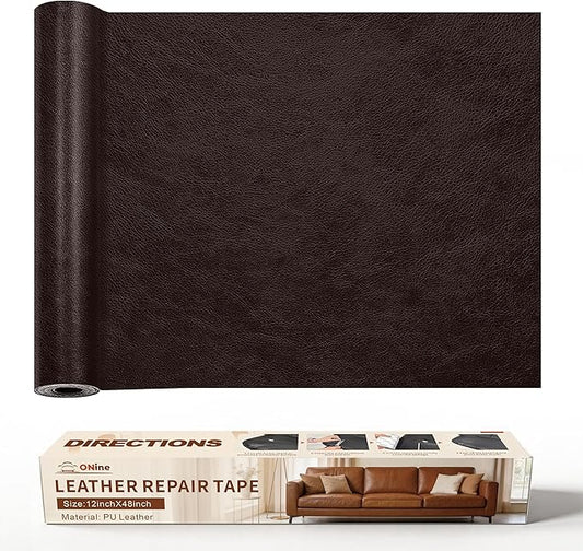 ONine Repair ，Leather Repair Tape, 12 x 48 inches Leather Repair for Furniture,Vinyl Repair Kit， Couch Patch，for Sofas, Furniture, Car Seats(Dark Brown)