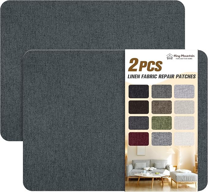 KING MOUNTAIN Fine Linen Repair Patches, Self-Adhesive Linen Fabric Patches, 8X11 inch Extra Size, Multi Color, Can be Used for Linen Sofa Repair (8" x 11"-2PCS,Charcoal Gray)
