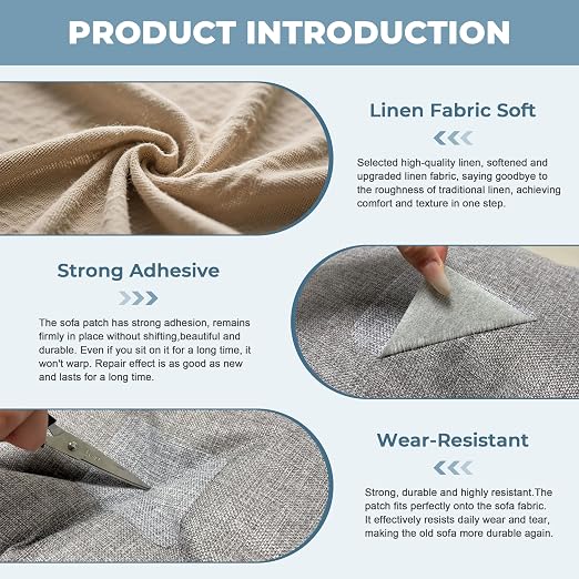 BESEZX Linen Fabric Repair Patch，3 PCS 9 * 11 Inch Self-Adhesive Couch Fabric Patch for Furniture, Sofa, Chair, Upholstery. (Coarse,Charcoal Gray1.0)