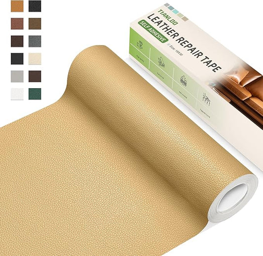 TIANLDD Leather Repair Tape,16 x 80 Inches Self Adhesive Leather Repair Patch，Leather Repair Kit for Furniture，Couches,Car Seats,Cabinets,Handbags(Khaki-Litchi Grain)