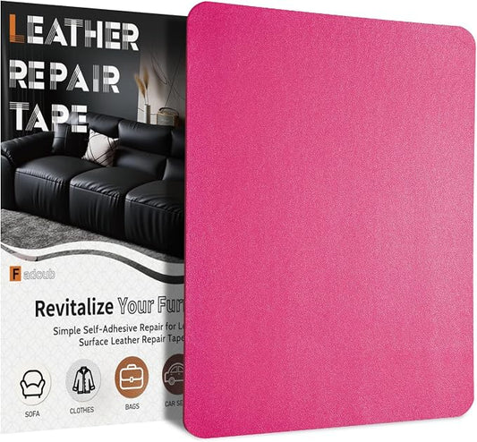 Fadoub Leather Repair Patch Tape Self-Adhesive, 8x11In Heavy Duty Vinyl Patch, Leather Repair Kit for Furniture, Sofa, Couch, Office Chair, Car Seat, Car Interior(Rose Red-Fine Grain)