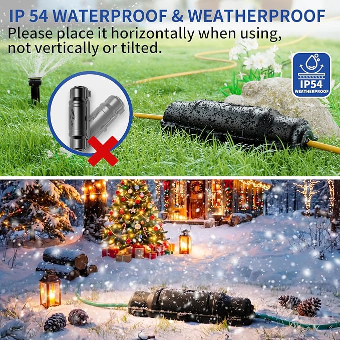 3 Pack Outdoor Extension Cord Safety Cover with Waterproof Seal IP54 Water-Resistant, Weatherproof Electrical Connection Box with 2 Latches, Plug, Socket, Holiday Decoration Light, Black