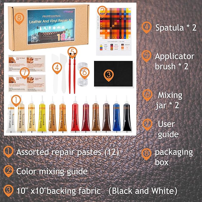 21Pcs Leather & Vinyl Repair Kit | Repairs Tears, Holes, Scratches & Peeling on Furniture, Car Seats & Jackets | Fast Application, Mixable Colors, All Leather Types
