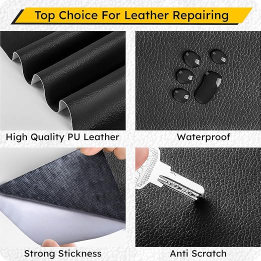 Black Leather Repair Tape Patch, Self Adhesive Vinyl Faux Material Roll 27 x 118 Inch, Cuttable Upholstery for Couch Sofa Car Seats Chairs Furniture