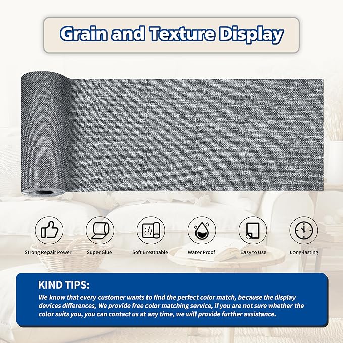 KING MOUNTAIN Linen Repair Patches, Self-Adhesive Fabric Patches, 4 X 63 inch Extra Size, Multi Color, Can be Used for Sofa Repair (Grey)