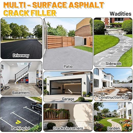 Asphalt Crack Filler, 5.3LB High Elasticity Cement Crack Filler, Self Leveling Waterproof Repair Sealant for Driveway, Walkway, Blacktop Concrete Joint, Outdoor Quick Drying Sealer - Black
