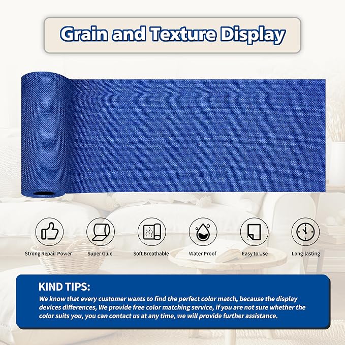 KING MOUNTAIN Linen Repair Patches, Self-Adhesive Fabric Patches, 4 X 63 inch Extra Size, Multi Color, Can be Used for Sofa Repair (Navy Blue)