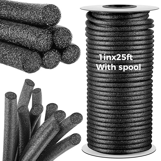 MotiMind 1 Inch x 25 ft Foam Backer Rod for Gaps Joints Concrete Crack Filler Caulk Saver Bulk Foam Backing Rod Concrete Filler Rope for Weather Stripping Door Seal (Black)