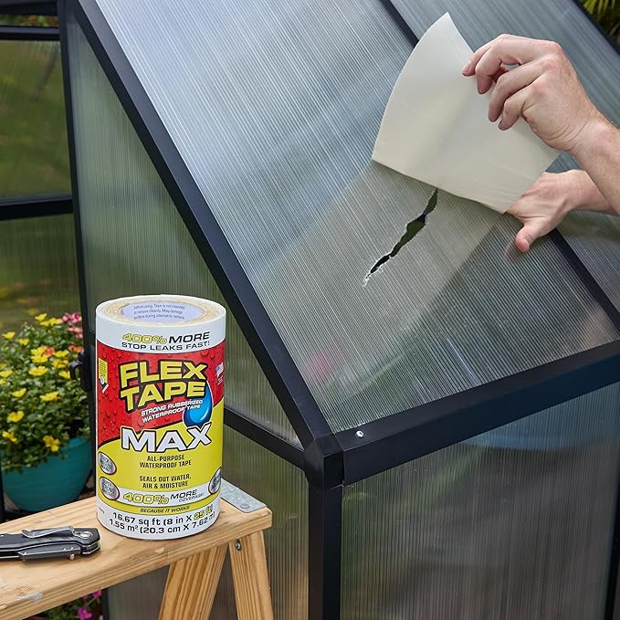Flex Tape, MAX, Original Thick Flexible Rubberized Waterproof Tape - Seal and Patch Leaks, Works Underwater, Indoor Outdoor - Home RV Roof and Pool Repairs, White, 8 in x 25 ft, Pack of 1