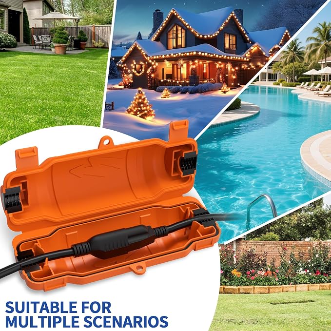 9 Pack Outdoor Extension Cord Safety Cover with Waterproof Seal IP54 Water-Resistant, Weatherproof Electrical Connection Box with 2 Latches, Plug, Socket, Holiday Decoration Light, Orange