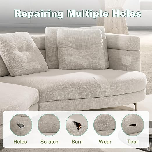 BESEZX Linen Fabric Repair Tape, 3x79 Inch Self Adhesive Repair Patches, Couch Fabric Tape for Furniture, Sofa, Chair, Upholstery.(Beige Grey)