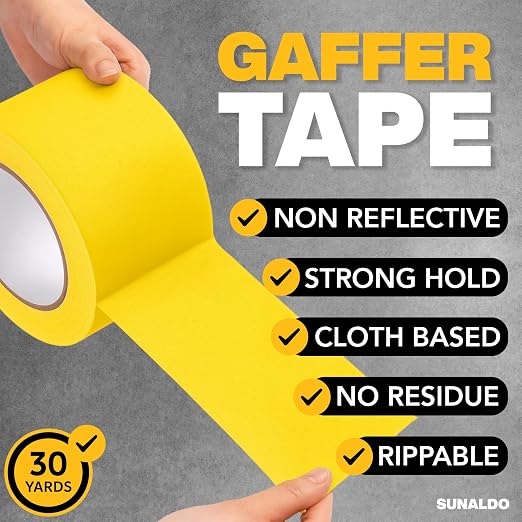 Gaffers Tape Heavy Duty, Easy to Rip, Residue-Free Professional Grade Floor Tape for Electrical Cords, Matte Finish Non Reflective, Weather Resistant (1, Yellow, 3" x 30 Yards)