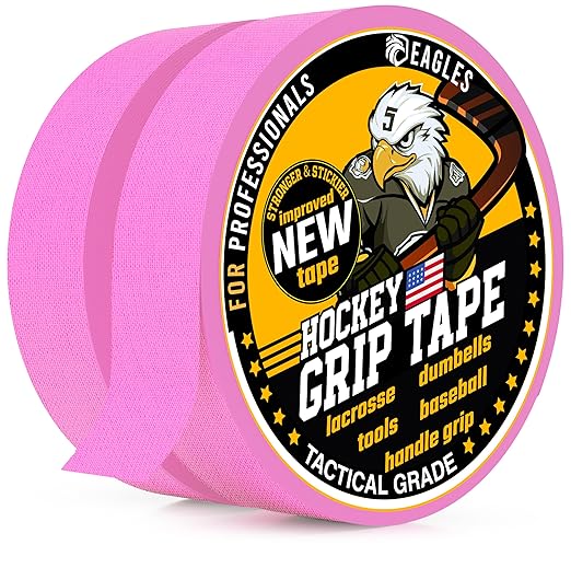 EAGLES Hockey Tape Rose Pink 1inch Grip Tape 2 Roll Athletic Sports Tape Water-Resistan Multipurpose Cloth Tape for Lacrosse Baseball & Softball Bats, Pullup Bars, Wrist Ankle Foot Gymnastics Bar