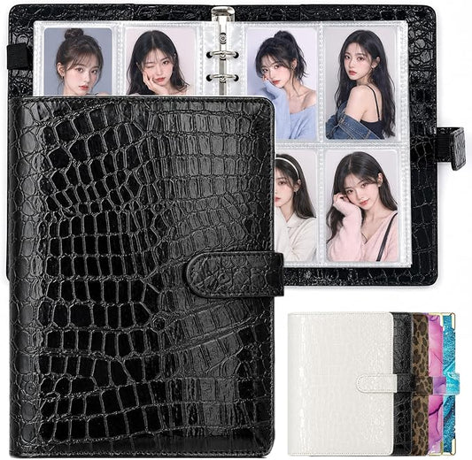 Convend A5 Kpop Photocard Binder,6 Ring Refillable Binder Album with 240 Card Slots,PU Leather Cover,Magnetic Closure for K-pop Photocards,Trading Cards, Game Cards,Black Croc Textured